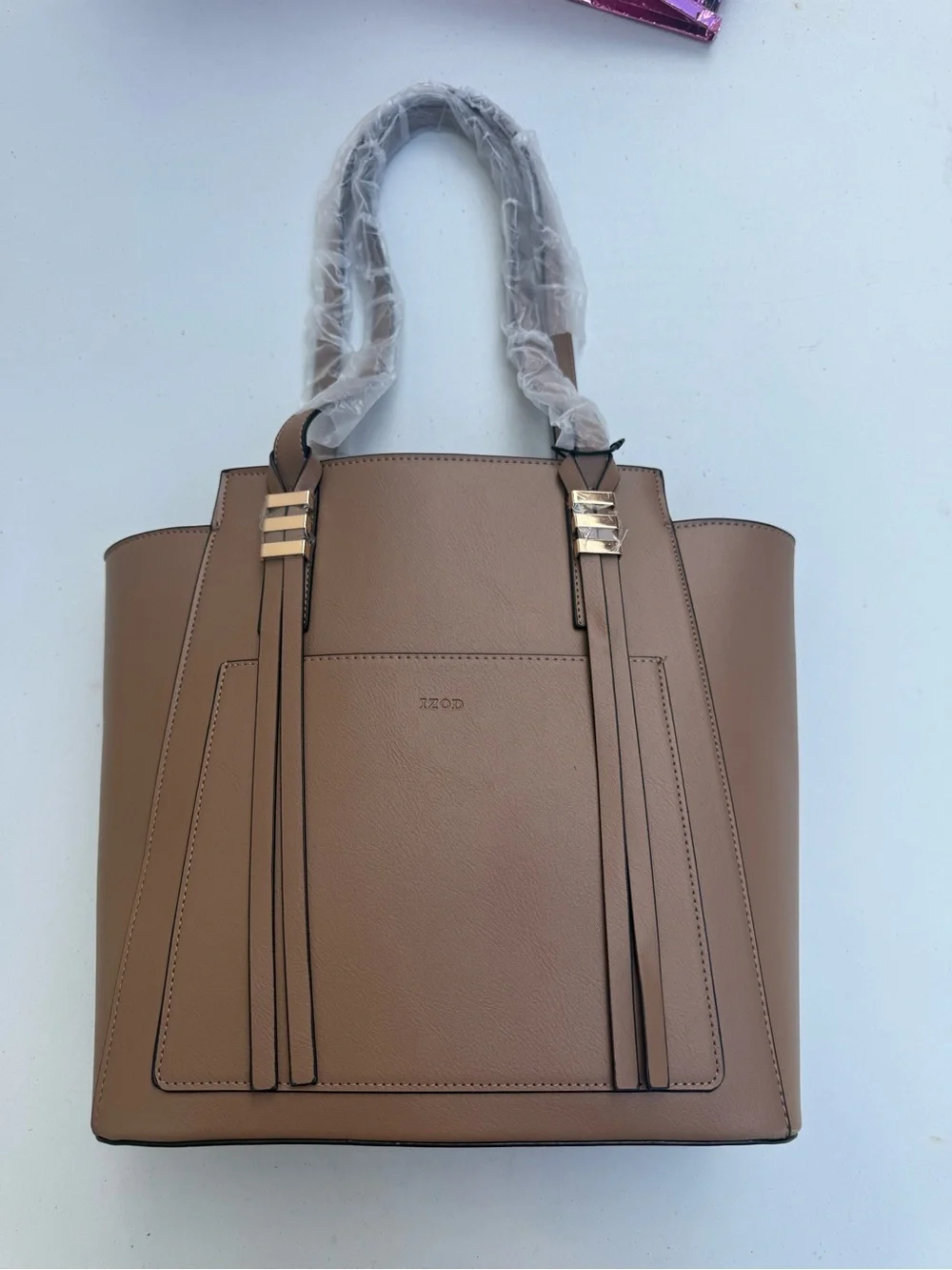 IZOD Taupe Faux-Leather Tote with Front Slip Pocket